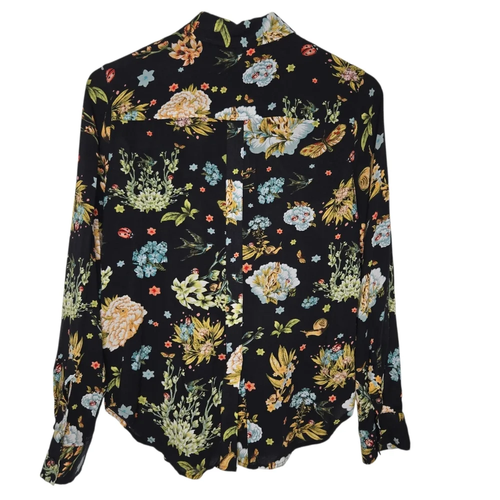 Maeve Floral Black Wildlife Rayon Blouse Size 8 - Picture 2 of 11